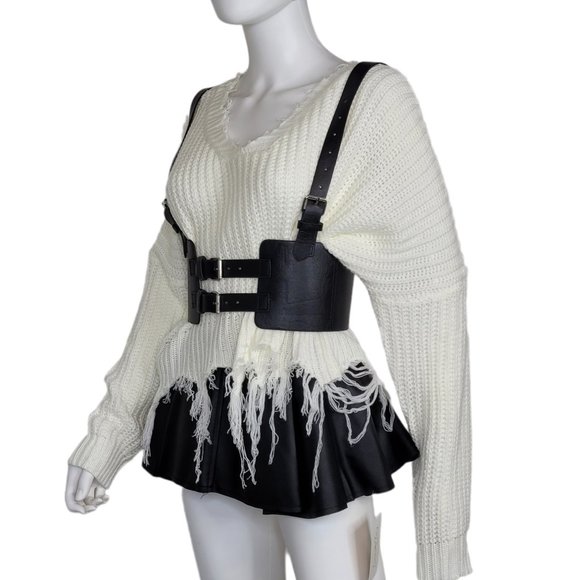 Leather Vintage Style Suspender Belt, Distressed Sweater, and Peplum Skirt - Picture 8 of 8